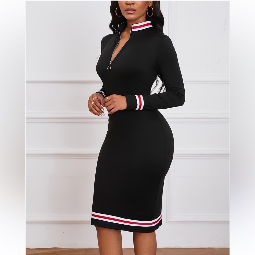 Black Midi Dress with Red and White Accents plus size